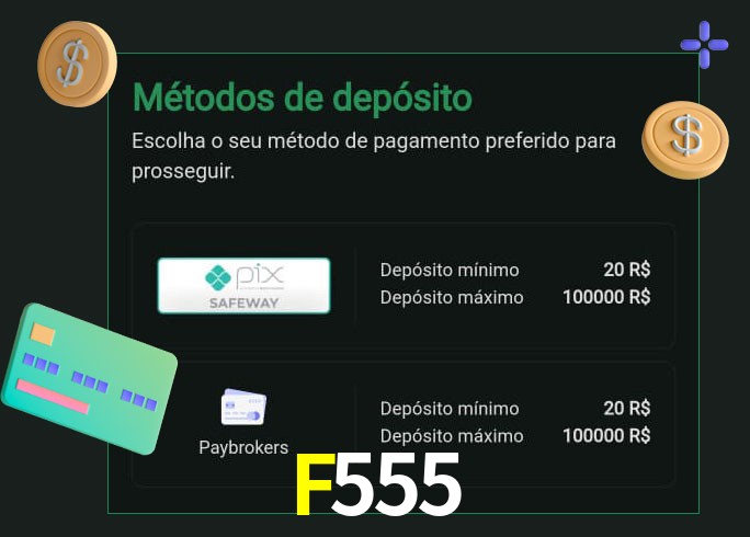 O cassino F555 oferece uma grande variedade de métodos de pagamento